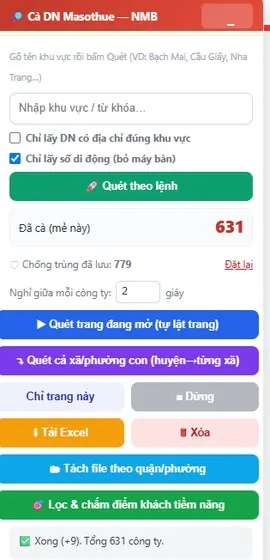 Bảng điều khiển của tiện ích hiện ở góc phải màn hình