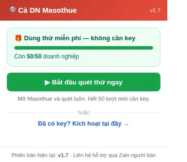 Cửa sổ tiện ích khi mới cài: còn 50 lượt dùng thử miễn phí